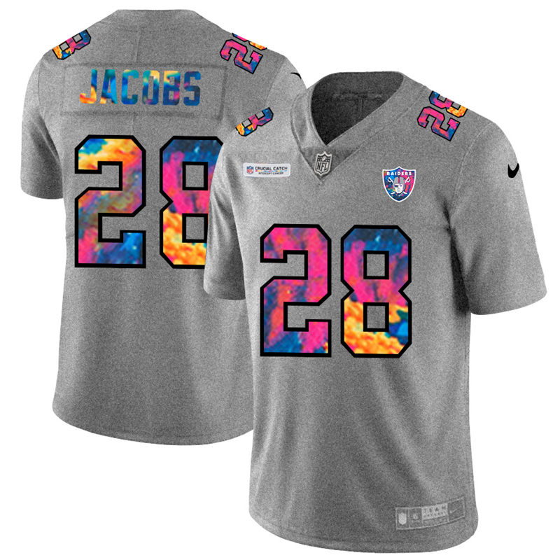 NFL Las Vegas Raiders #28 Josh Jacobs Men Nike MultiColor 2020  Crucial Catch  Jersey Grey->oakland raiders->NFL Jersey